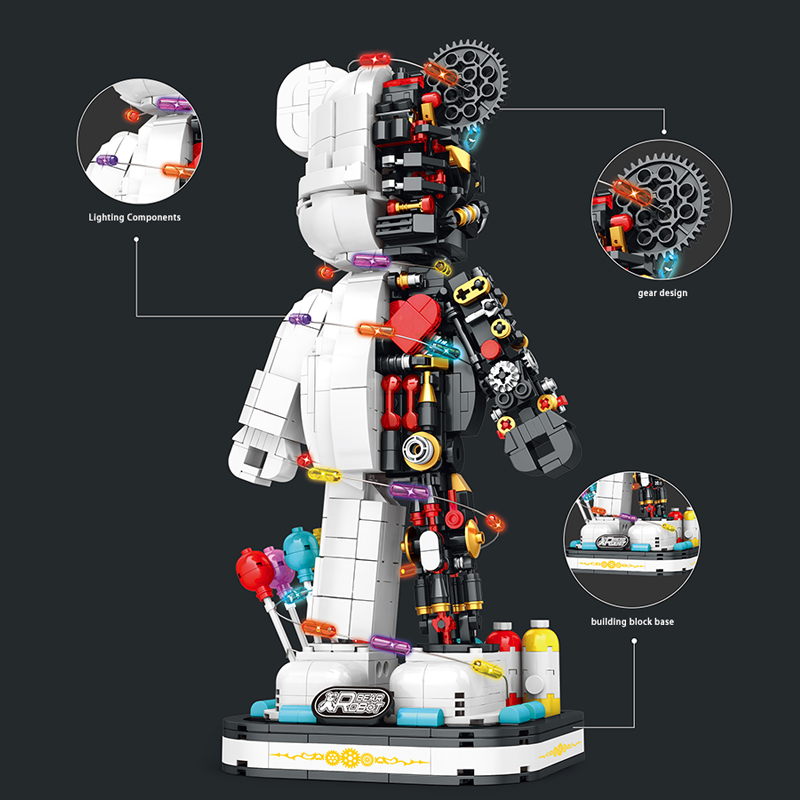 LQS 6303 MOC Semi-mechanical white bear three-dimensional ornament Model Building Blocks with Light 1160pcs bricks from China