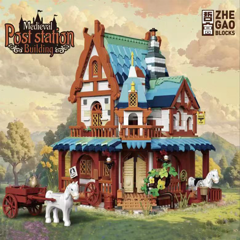 [Mini Micro Bricks] ZHEGAO 613007 Medieval Post Station Building Modular Buildings