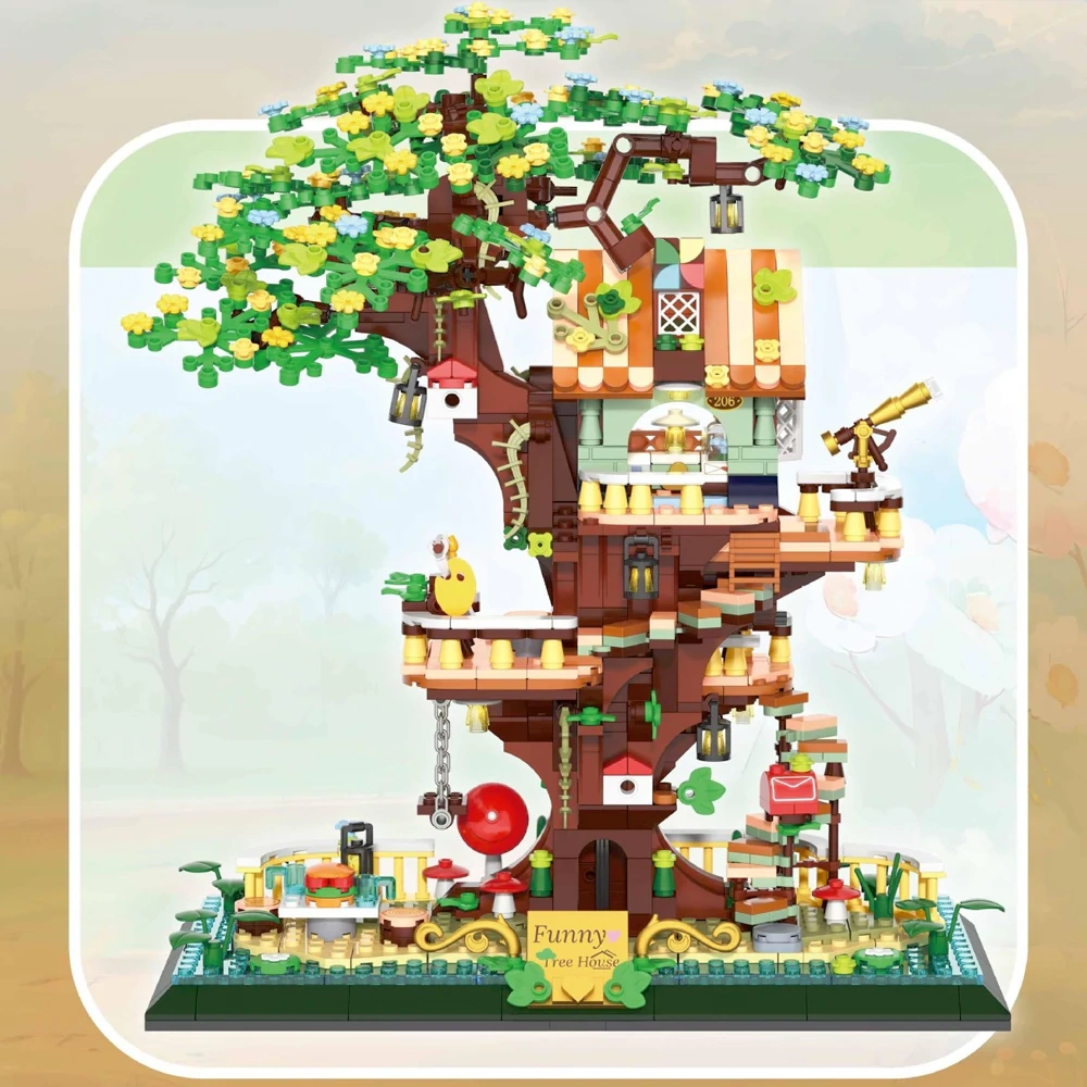 [Mini Micro Bricks] ZHEGAO 642005 FUNNY TREE HOUSE Modular Buildings