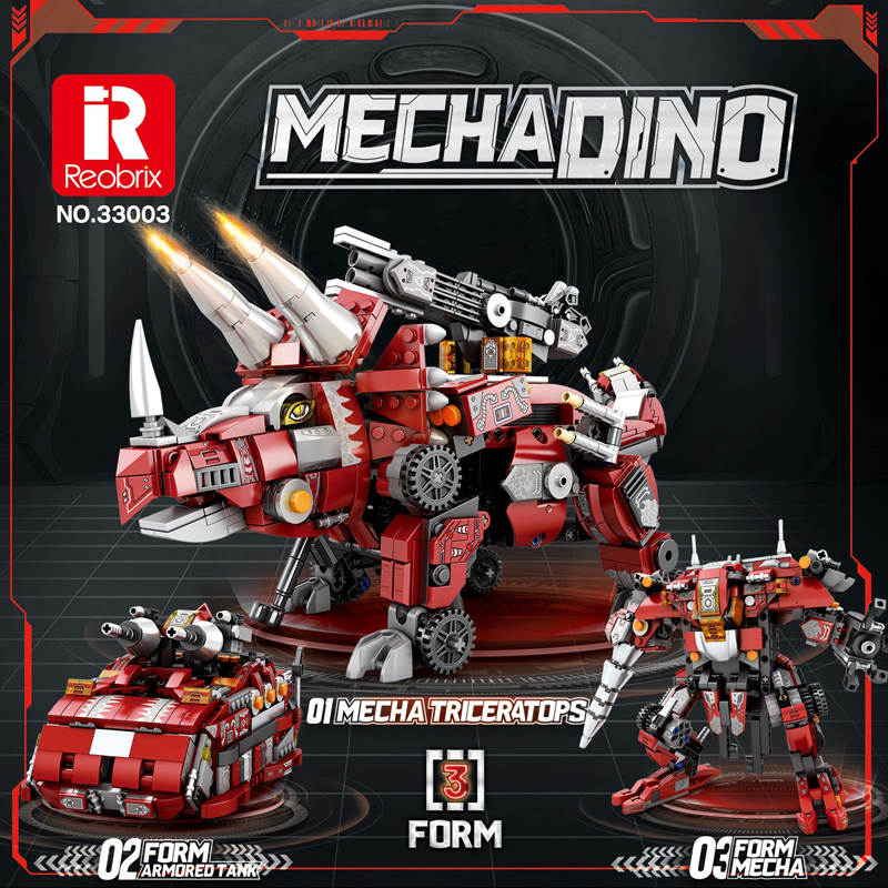 【Pre-Sale】【With Motor】Reobrix 33003 Creator 3in1 Mecha Dino：Mecha Triceratops Building Blocks 930±pcs Bricks Model From China