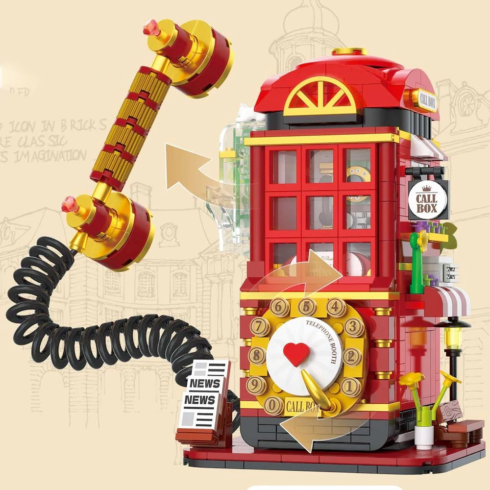 [Mini Micro Bricks] ZHEGAO 662050 VINTAGE TELEPHONE BOOTH Modular Buildings
