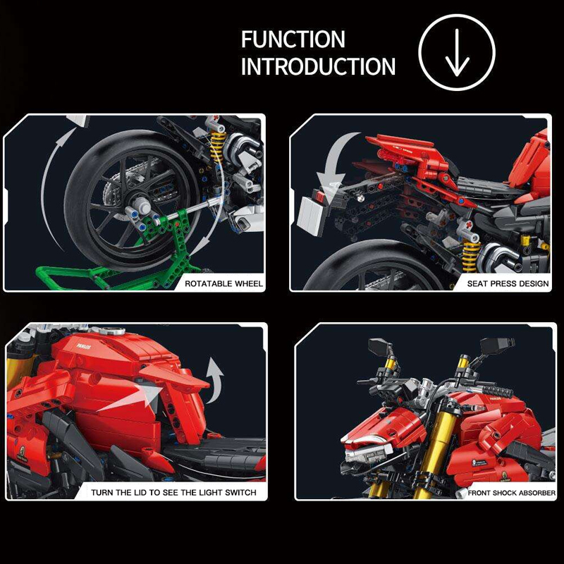 {With Light}PANLOS 672105 Technic 1:5 Ducati Motorcycle Building Blocks 2221±pcs Bricks from China.