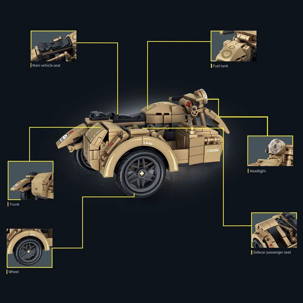 Leyi 66090 R-75 Sidecar Motorcycle Military