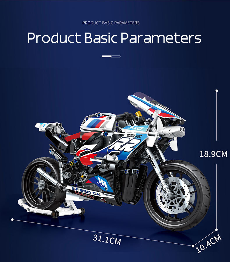 JuHang 82003 MOC Technical Ideas Motorcycle Model Building Blocks BMW S1000RR 768pcs bricks from China
