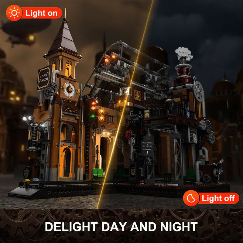 FunWhole FH9007 Steampunk World Series Steampunk Train Station Building Blocks 1843pcs Bricks Toys Model From China
