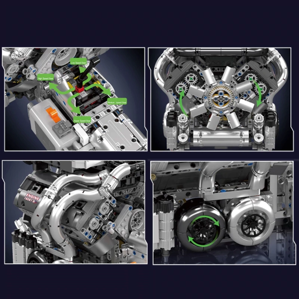 [With Motor] MouldKing 10201 BUE SUPERCAR W16 ENGINE TRANSMISSION Technic