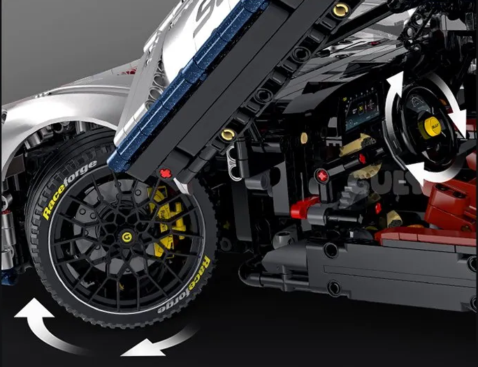 The front wheels and steering wheel of the GULY 10656 Supercar Ferrari F80 model are interconnected.