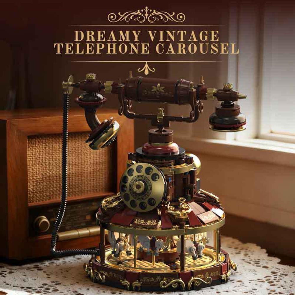 HUIYOYOYI H1014 Collage of Vintage Telephone And Carousel Creator Expert