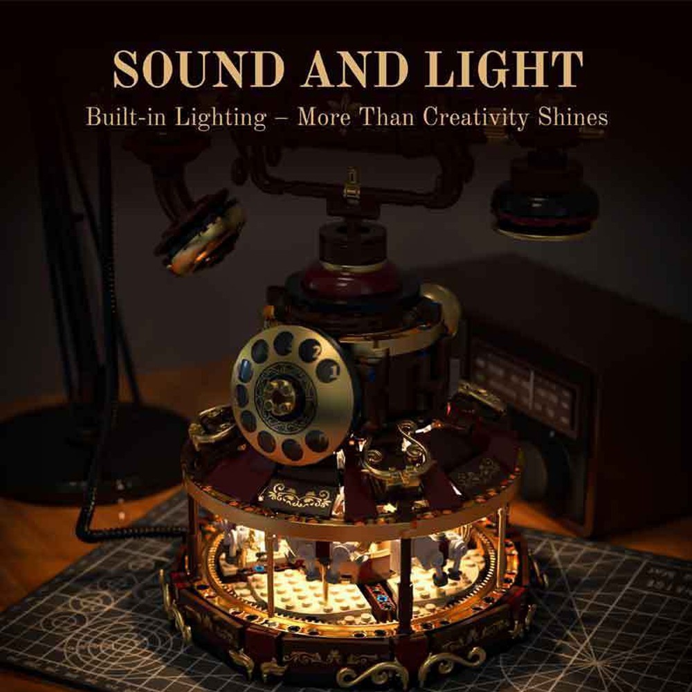 HUIYOYOYI H1014 Collage of Vintage Telephone And Carousel Creator Expert