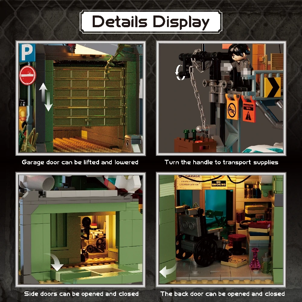 Iambrick 30902 Wrecked Plane Pharmacy Modular Buildings, post-apocalyptic wasteland building blocks set with LED lights