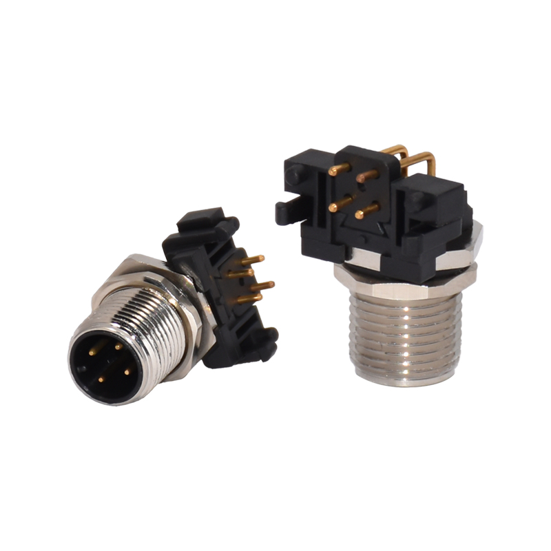 M12 4 5 Pin 6pin 8pin Male female Angled PCB Connector 90 Degree wall Mount Bulkhead metal circular Socket connector