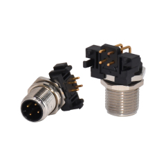 M12 4 5 Pin 6pin 8pin Male female Angled PCB Connector 90 Degree wall Mount Bulkhead metal circular Socket connector