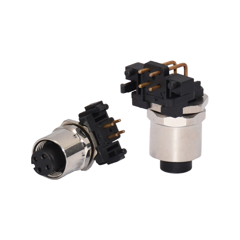 M12 4 5 Pin 6pin 8pin Male female Angled PCB Connector 90 Degree wall Mount Bulkhead metal circular Socket connector