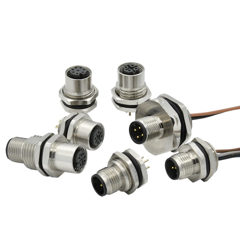 IP67 M12 connector 4 pin waterproof A B D S code male female metal aviation wall panel mount cable connector with wire