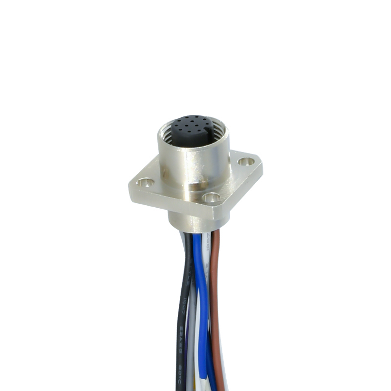 IP67 M12 connector 4 pin waterproof A B D S code male female metal aviation wall panel mount cable connector with wire