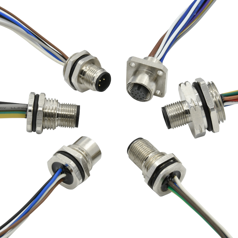 IP67 Waterproof M12 A Coded Electrical Circular Connector 2 3 4 5 8 12 17 Pin Female Shielded wall mount molded sensor cable