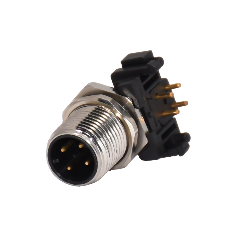 M12 4 5 Pin 6pin 8pin Male female Angled PCB Connector 90 Degree wall Mount Bulkhead metal circular Socket connector