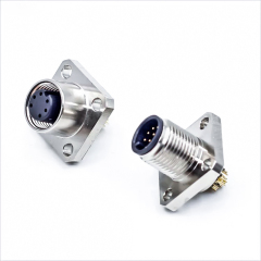 IP67 IP68 M12 connector 4 pin waterproof A B D S Code Flange circular industrial front rear wall panel mount square socket