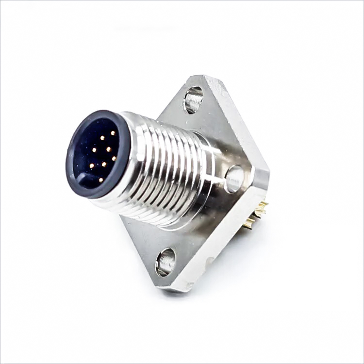 IP67 IP68 M12 connector 4 pin waterproof A B D S Code Flange circular industrial front rear wall panel mount square socket