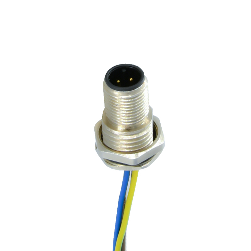 IP67 M12 connector 4 pin waterproof A B D S code male female metal aviation wall panel mount cable connector with wire