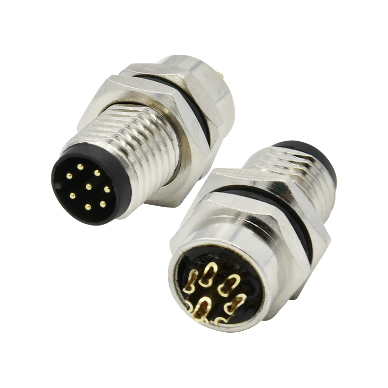 M8 Waterproof Black Front Panel Mounting straight Angle 8pin male female panel mounting socket
