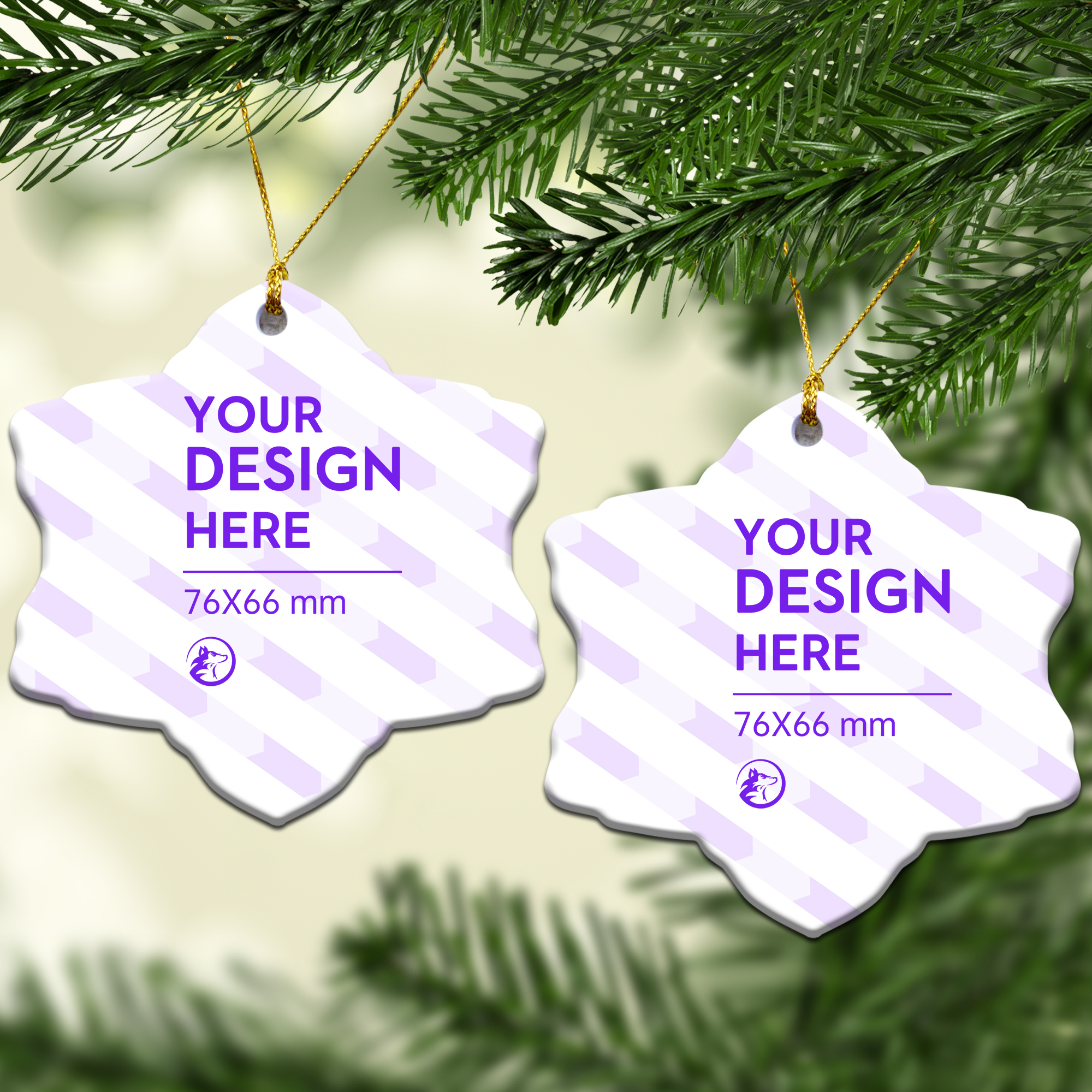 Snowflake Shape Ceramic Hanging Ornament with Double-side Prints