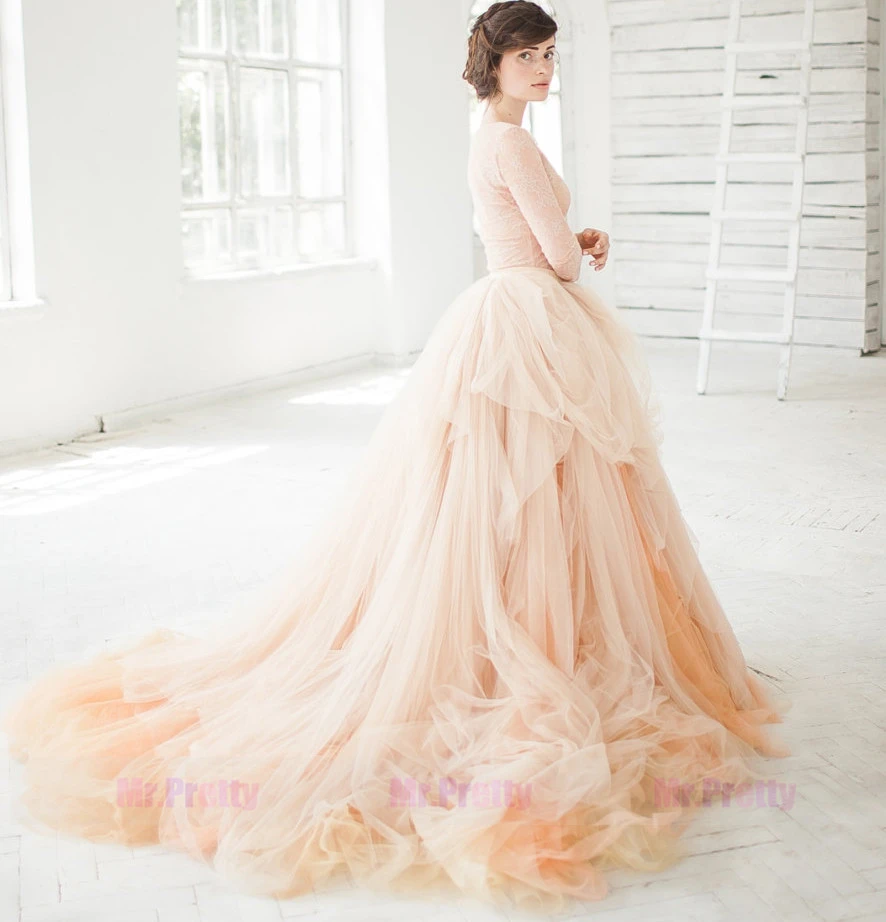 champagne long train skirt wedding skirt 2 pieces bridal skirt