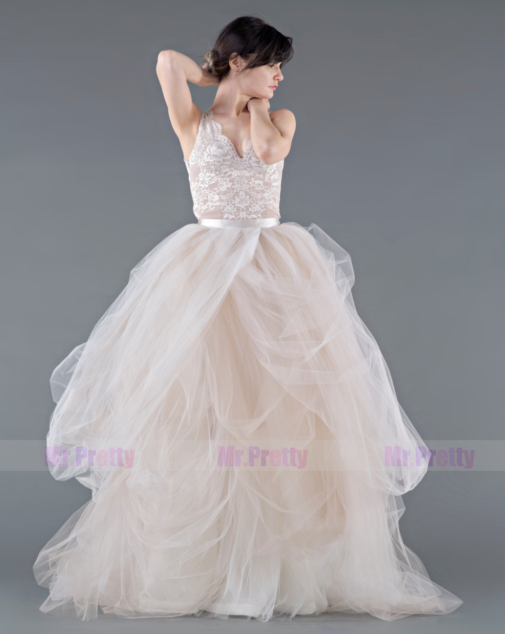 Champagne Tulle Full Length Bridal Skirt 2 Pieces Bridal Gown