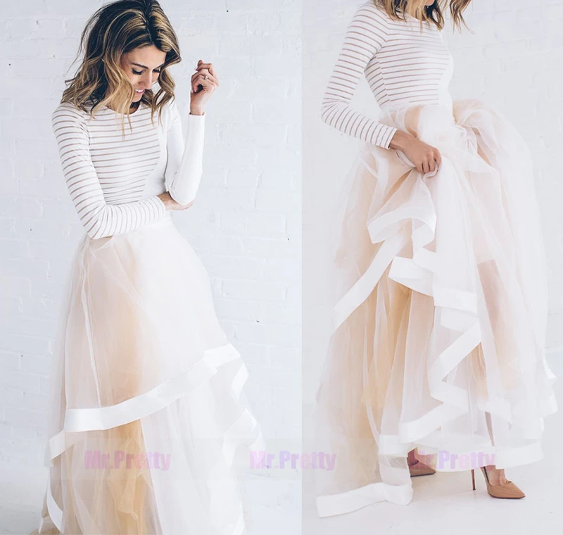 Champagne Short Train Tulle Skirt Bridal Skirt