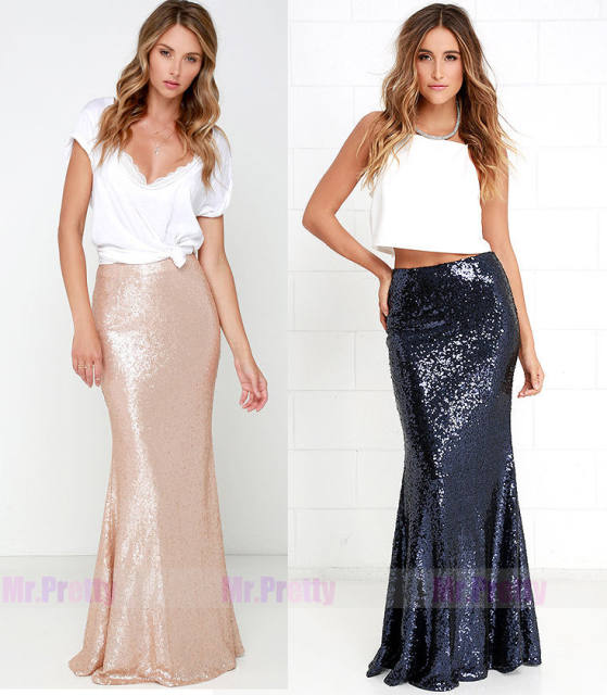 champagne silver long length party skirt