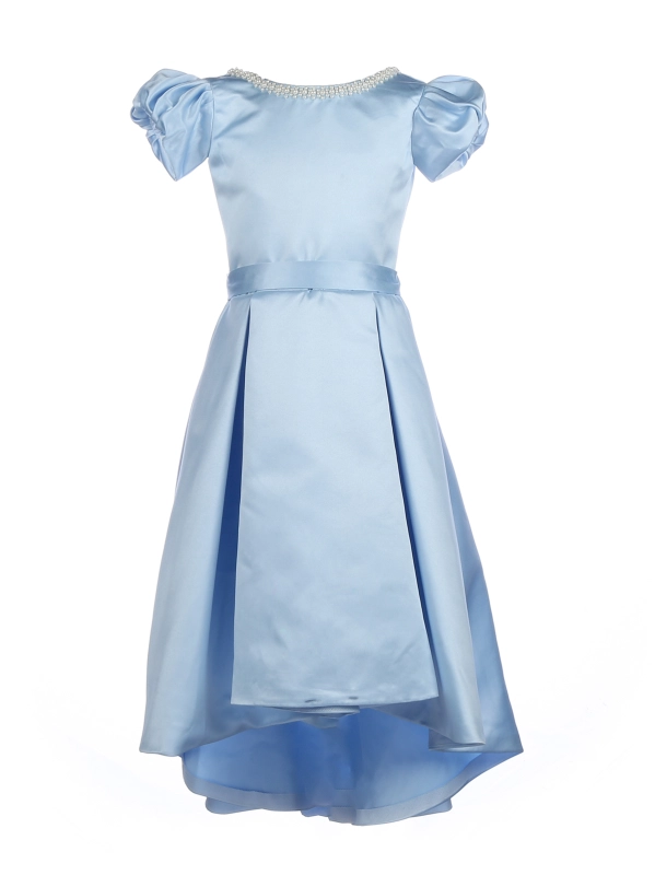 Blue Satin Flower Girl Dress