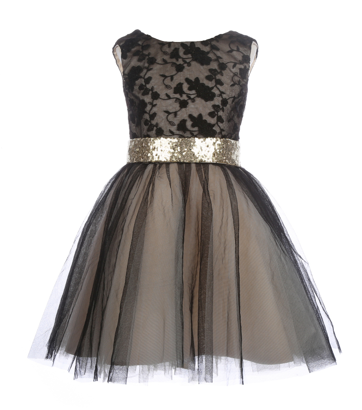 Black Lace Sequin Tulle Tulle Flower Girl Dress
