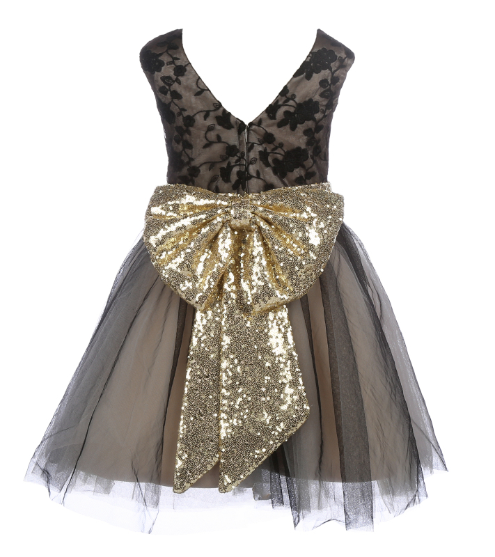 Black Lace Sequin Tulle Tulle Flower Girl Dress