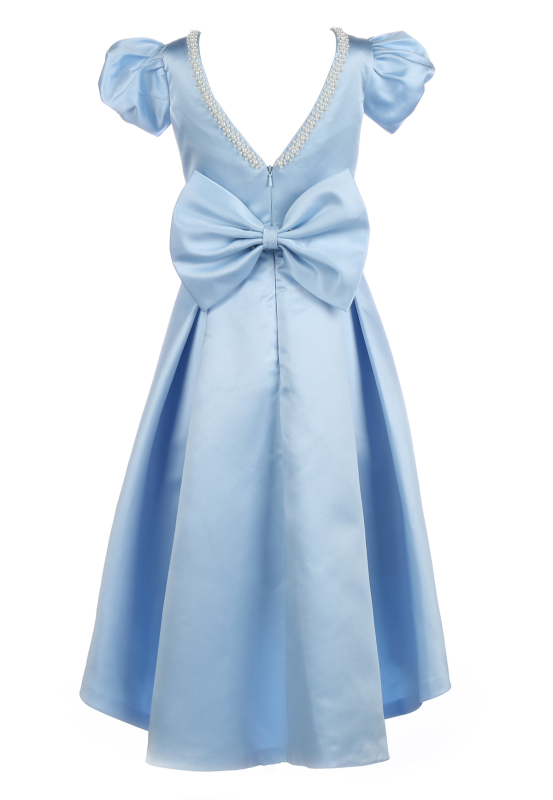 Blue Satin Flower Girl Dress