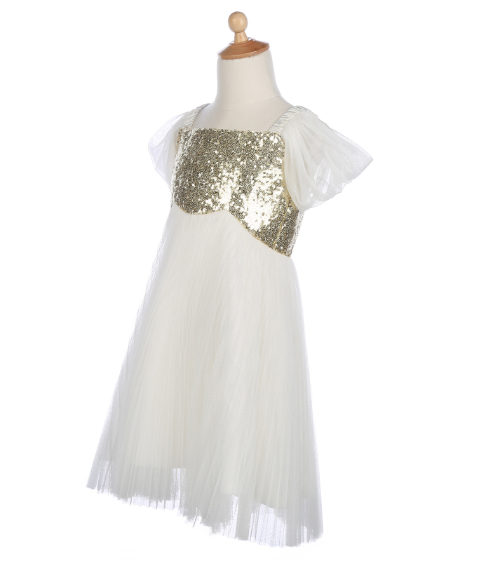 Ivory Tulle Sequin Tulle Flower Girl Dress
