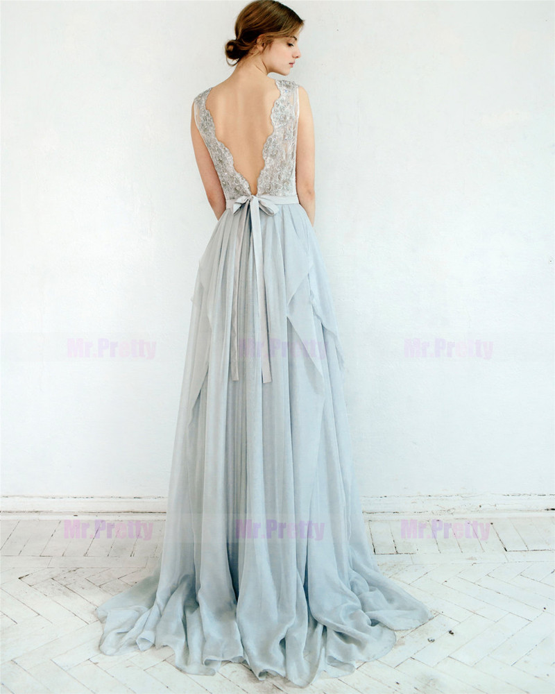 Light Grey Lace Beads Bridal Top 2 Pieces Wedding Top
