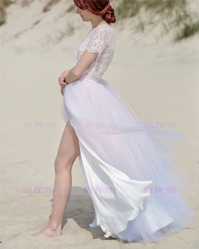 Ivory Dyed  Maxi Tulle Skirt 2 Pieces Wedding Gown