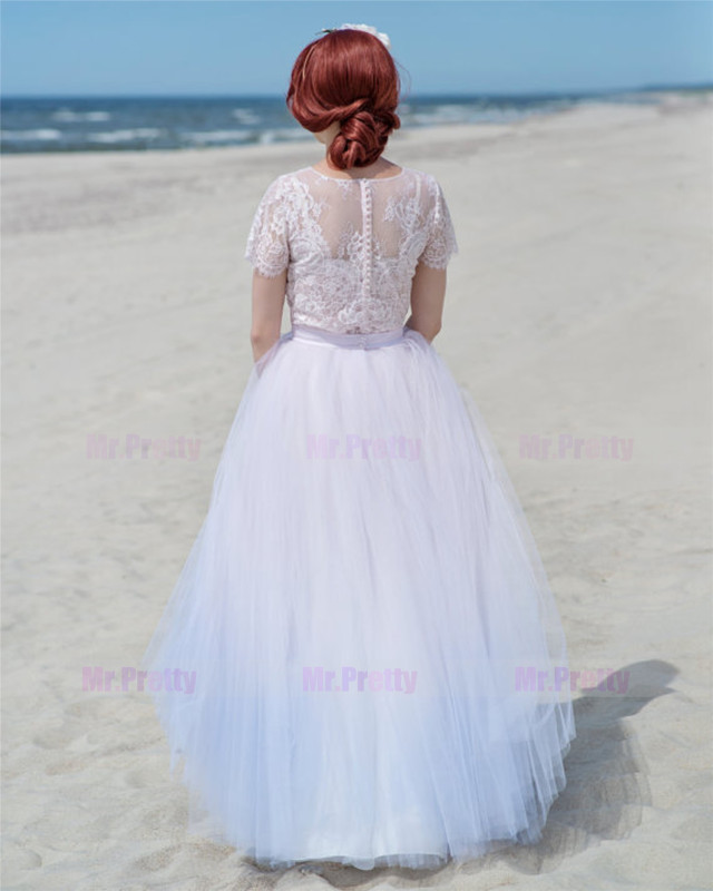 Ivory Dyed  Maxi Tulle Skirt 2 Pieces Wedding Gown