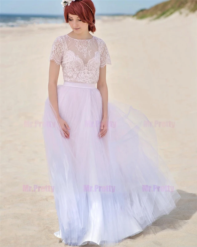 Ivory Dyed  Maxi Tulle Skirt 2 Pieces Wedding Gown