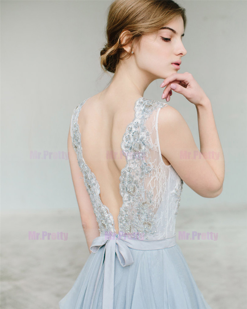 Light Grey Lace Beads Bridal Top 2 Pieces Wedding Top