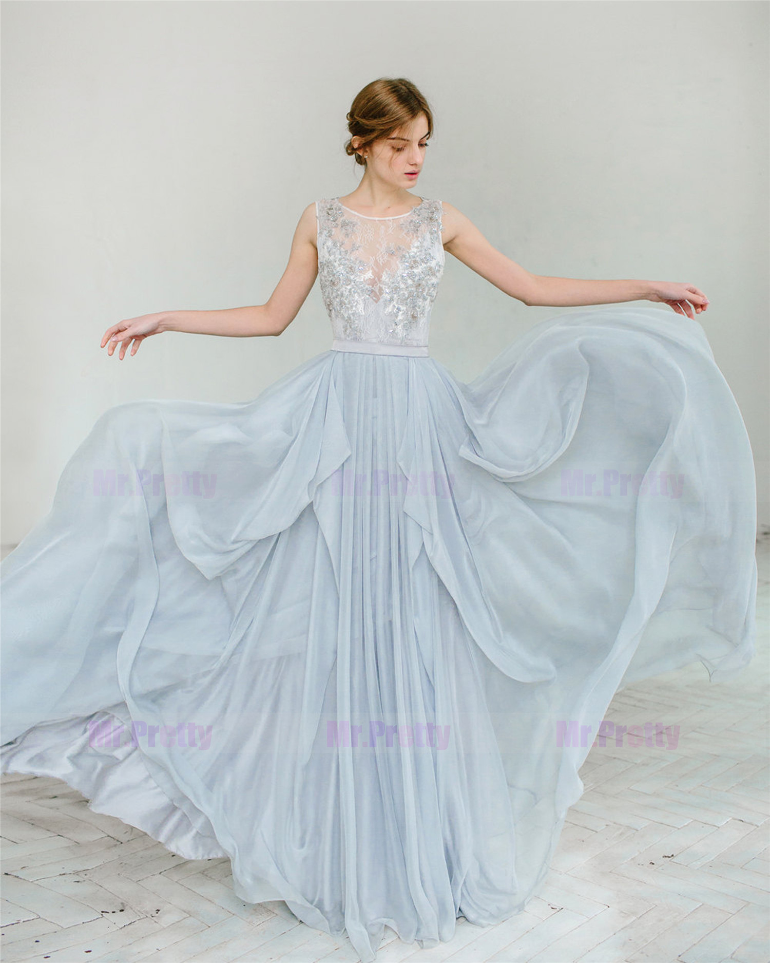 Grey Blue Bridal Skirt Wedding Skirt 2 Pieces Bridal Gown