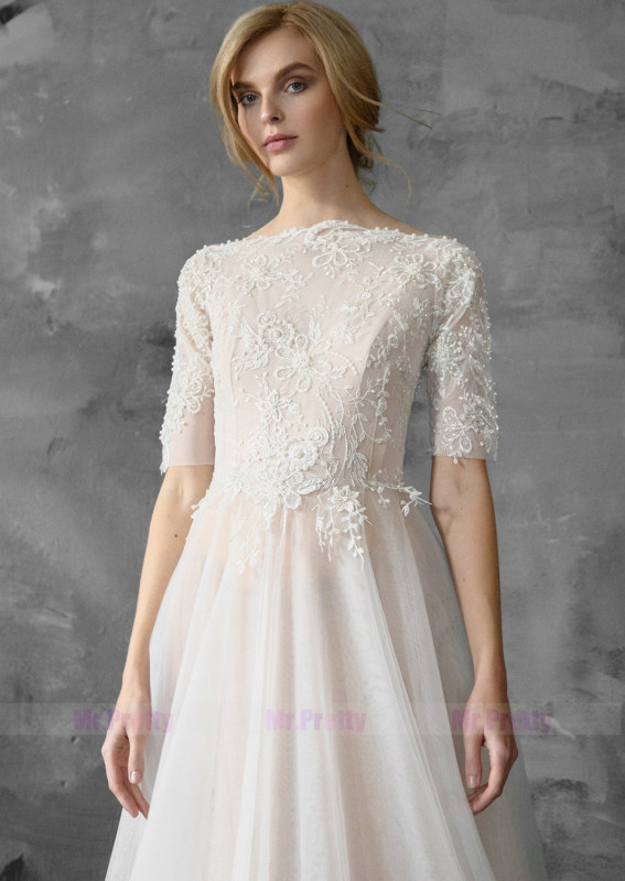 Ivory Lace Chiffon Bridal Dress Wedding Dress