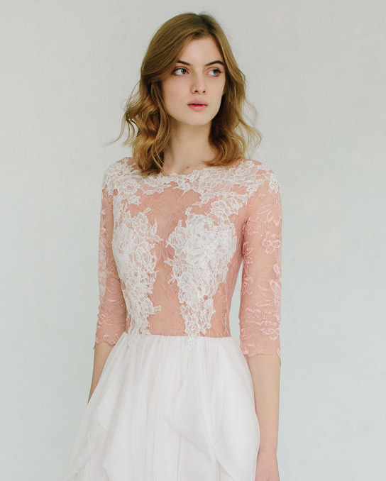 Ivory Lace Rose Red Tulle Wedding Top