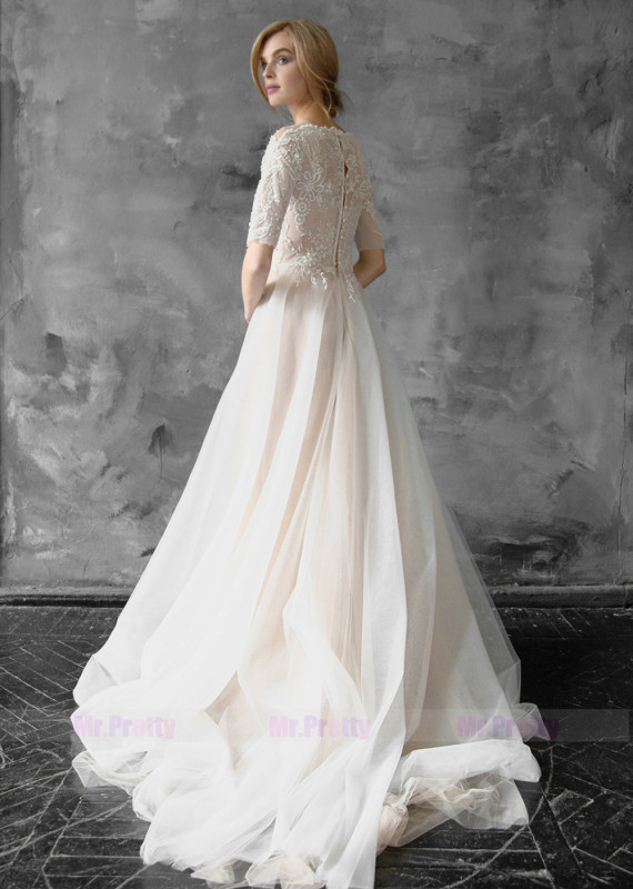 Ivory Lace Chiffon Bridal Dress Wedding Dress