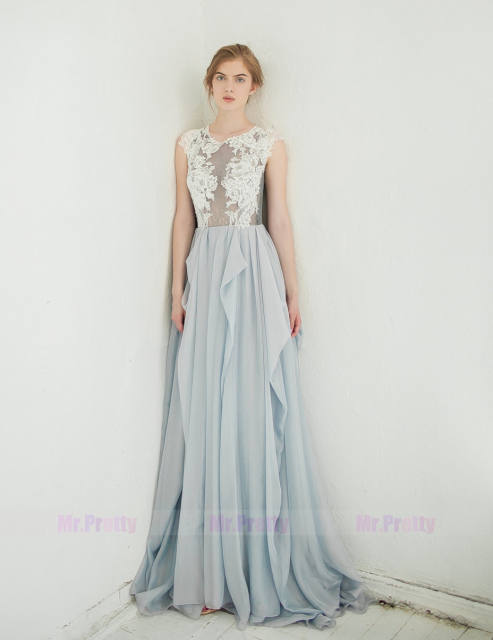 Light Gray Lace Tulle Wedding Top