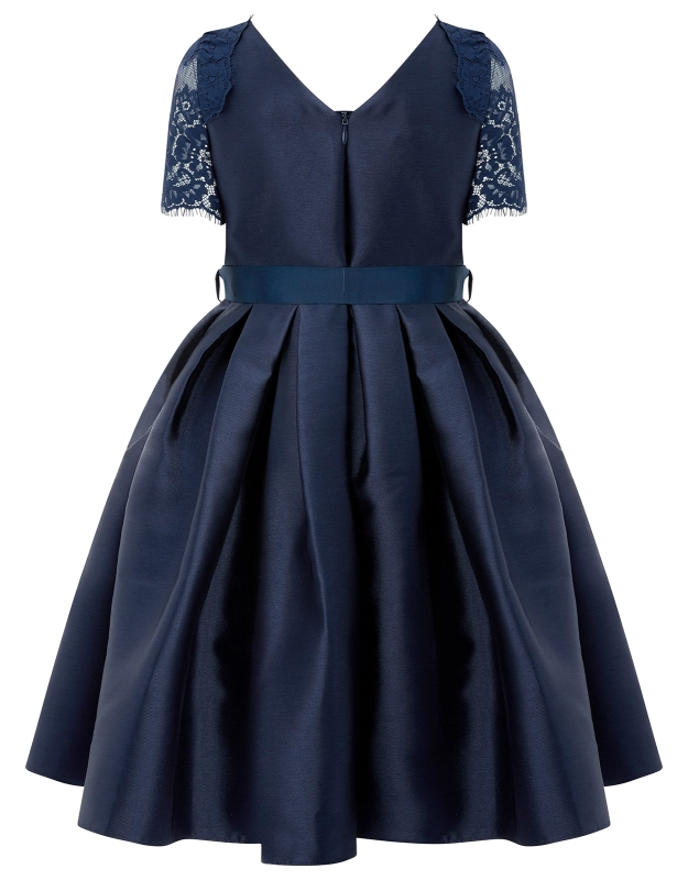 Navy Satin Lace Flower Girl Dress