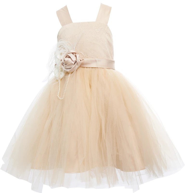 Ivory Lace Tulle Girls Wedding Party Dress