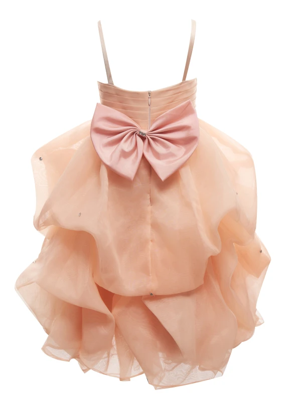 Peach Organza Long Flower Girl Dress