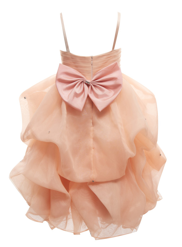 Peach Organza Long Flower Girl Dress