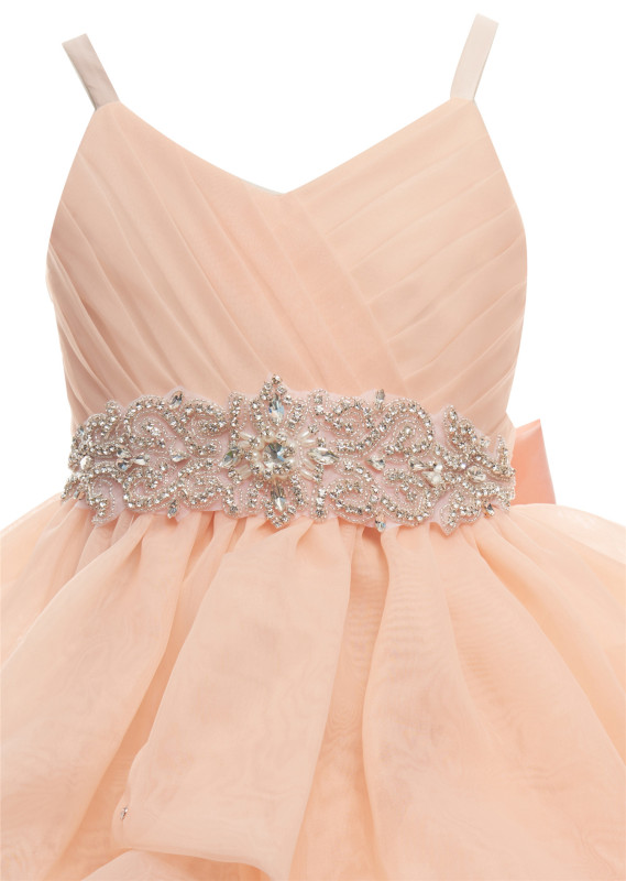 Peach Organza Long Flower Girl Dress